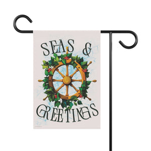 Garden flag with 'Nautical Seas & Greetings Funny Christmas' design