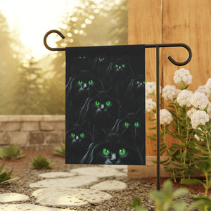 Garden flag with 'Black Cat Eyes Halloween' design