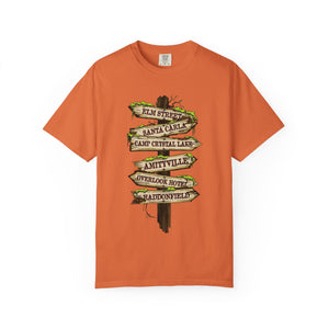 Natural t-shirt with 'Horror Road Sign Halloween' design on a white background