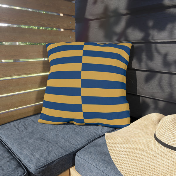 Blue and Yellow Striped Indoor Outdoor Throw Pillow