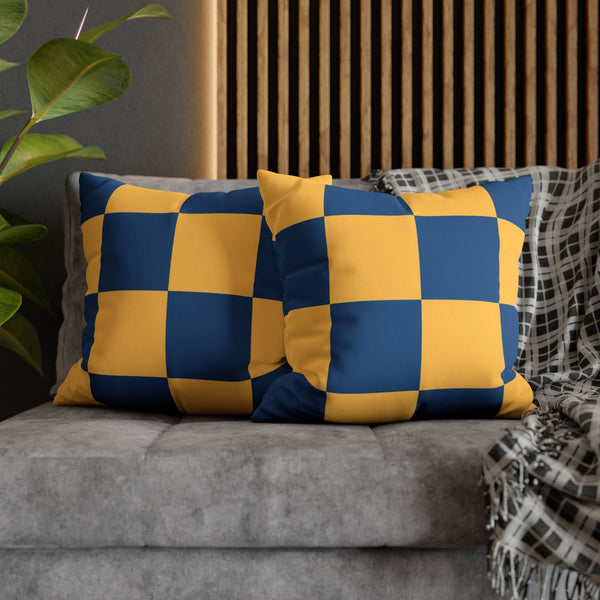 Blue & Yellow Checkered Faux Suede Soft Pillow Cover