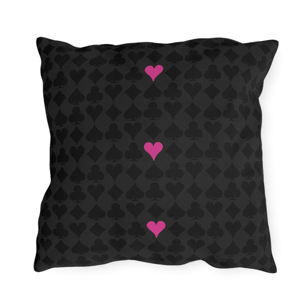 Deck of Cards Black & Pink Indoor Outdoor Throw Pillow