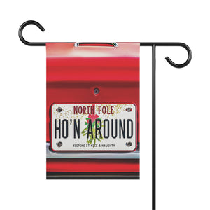 Garden flag with 'Santa's Sleigh Ho'n Around Funny Christmas' design