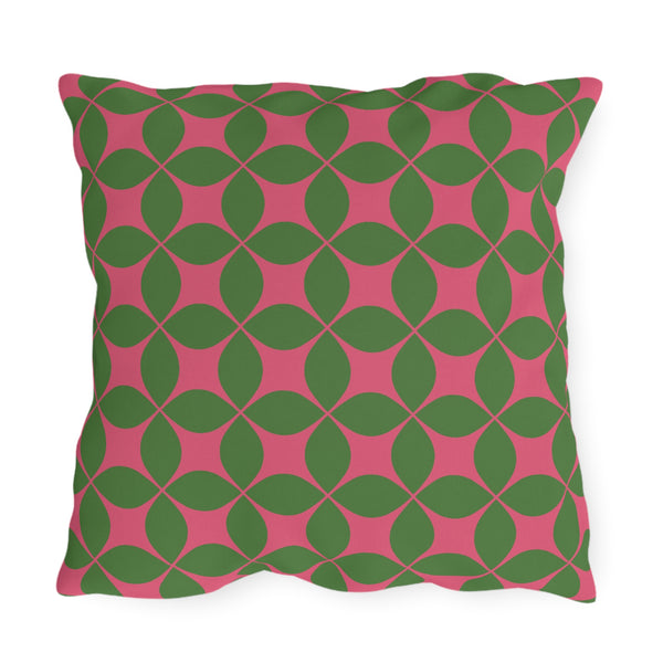 Pink & Green Art Deco Indoor Outdoor Throw Pillow
