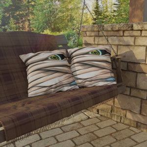 throw pillow with 'Mummy Eye Spooky Halloween Outdoor Indoor' design