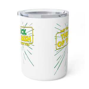 mug with 'Luck of the Irish Star Wars Parody Insulated Travel 10oz' graphic on a white background