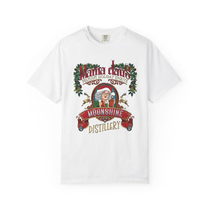 White t-shirt with a festive graphic design featuring a Christmas design and text on a white background