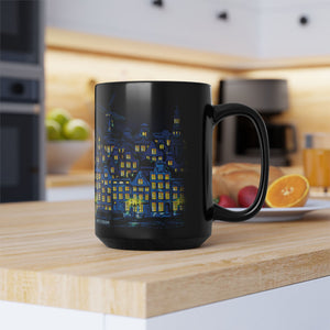 mug with 'Starry Night Amsterdam Art' graphic on a white background