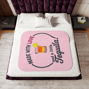 soft sherpa blanket with 'Made with Love Pink' design
