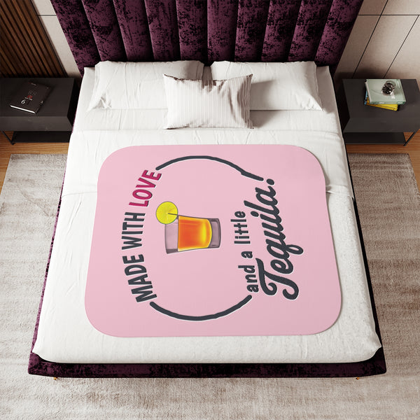 Made with Love Cute Sherpa Baby Blanket Pink