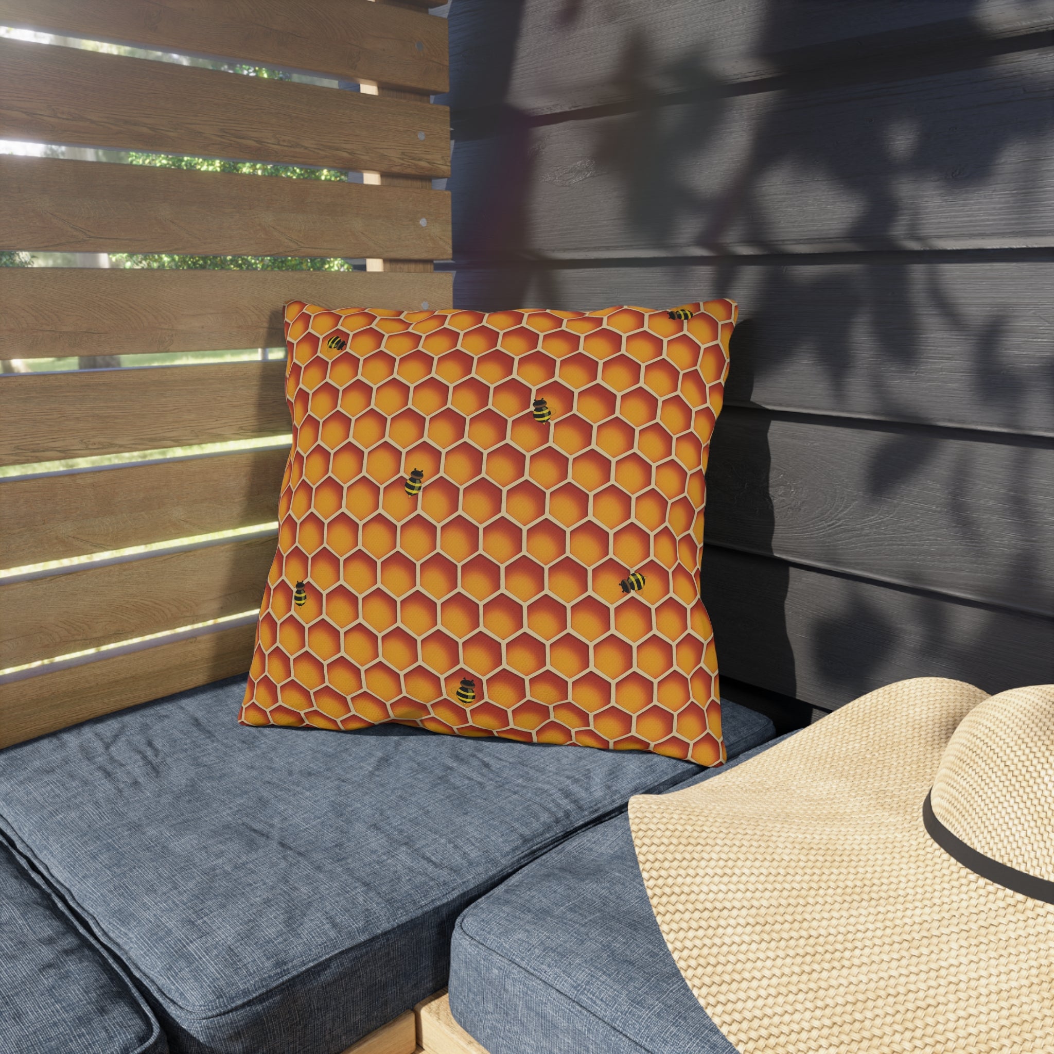 Honeycomb Bees Indoor Outdoor Accent Pillow Spring Patio Decor