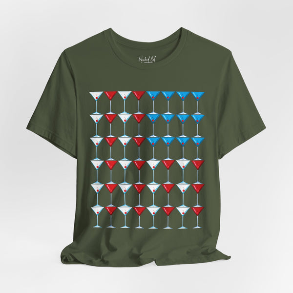 Martini American Flag Patriotic July 4th T-Shirt