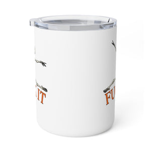 mug with 'Fuck It Skeleton Funny Halloween Insulated Travel 10oz' graphic on a white background