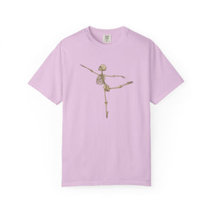 Light purple t-shirt with a ballerina skeleton design on a white background