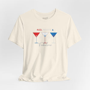 Natural t-shirt with 'Red White and Fabulous Patriotic Martini July 4th' design on a white background