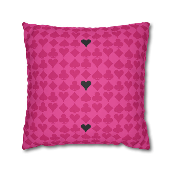Playing Cards Heart Pink and Black Soft Accent Pillow Cover