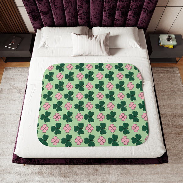 Lucky Shamrocks Pink & Green Sherpa Baby Blanket