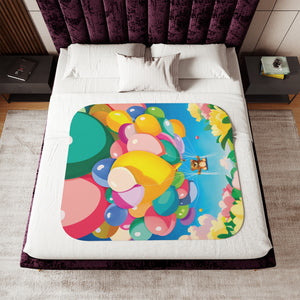 soft sherpa blanket with 'Teddy Bear Balloons' design