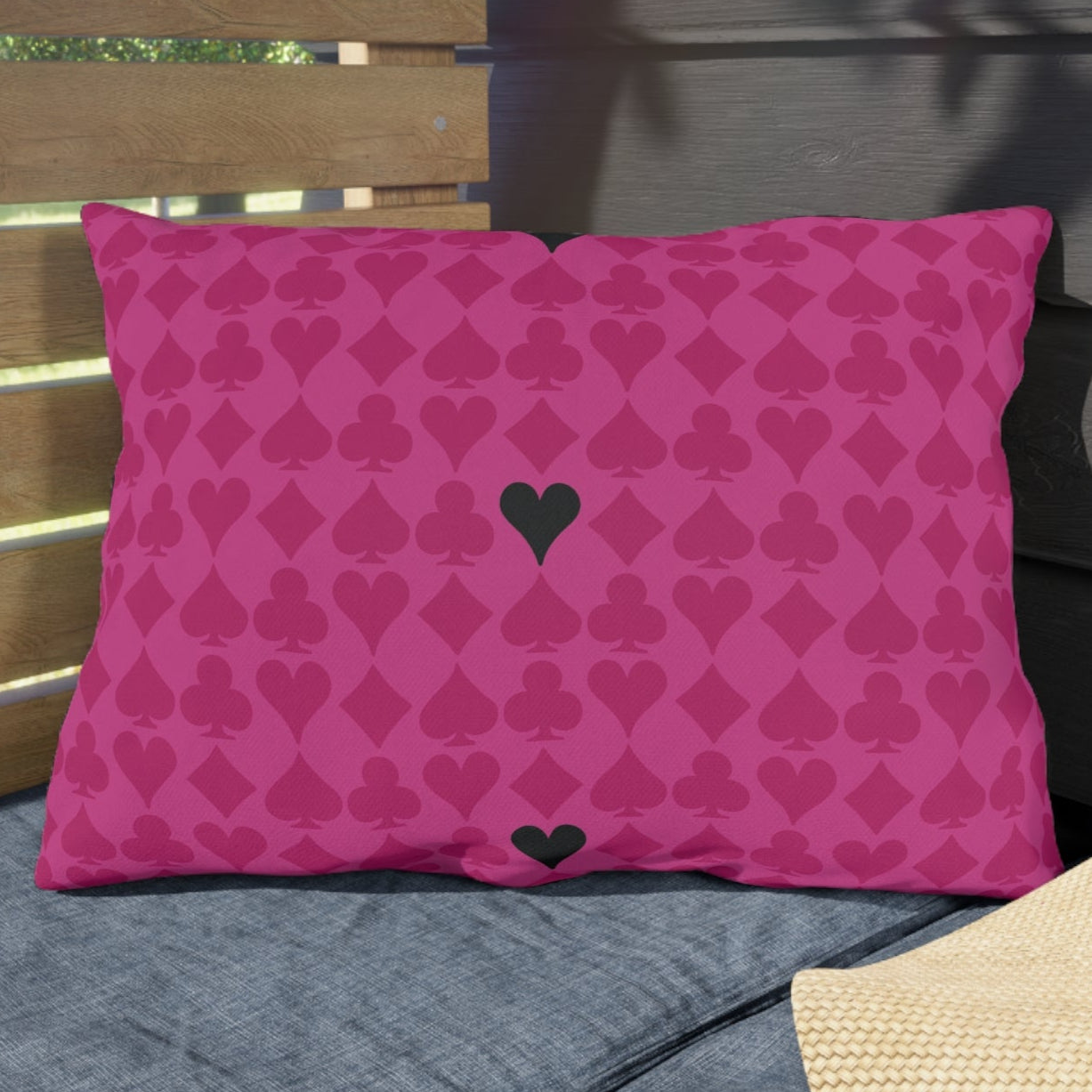 Playing Cards Hearts Pink & Black Chic Throw Pillow