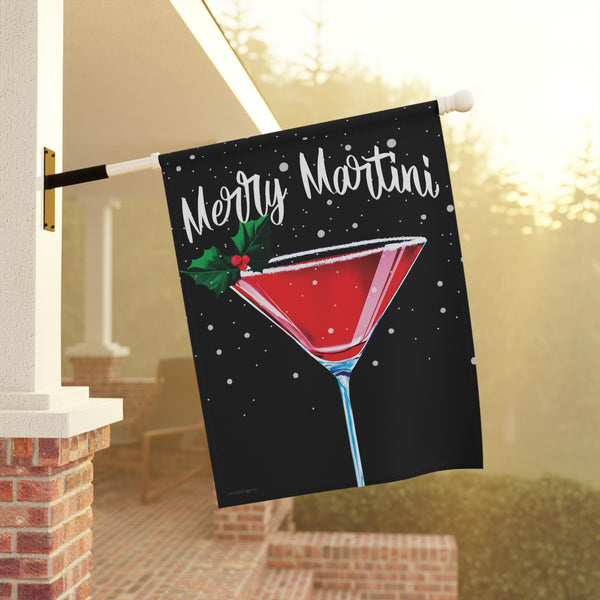 Merry Martini Christmas Flag - Weather Resistant Holiday Garden Flag