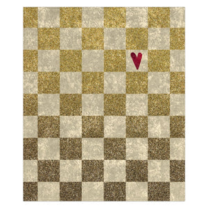 Soft sherpa blanket with 'Gold Checkered Heart' design