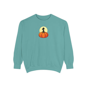 True navy sweatshirt with 'Great Pumpkin Halloween Fall' design on a plain background