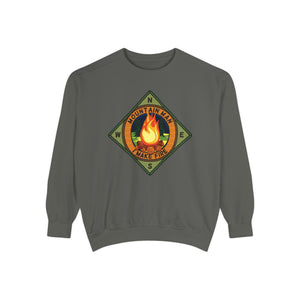 Gray sweatshirt with a camping design on a white background