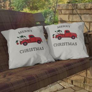 throw pillow with 'Christmas Outdoor Red Truck Charlie Brown Holiday' design