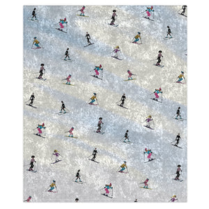 Pattern of skiers on a snowy background