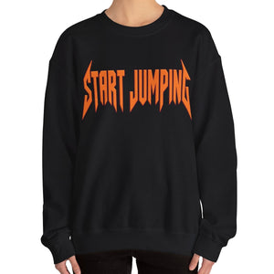 Close up of a Black sweatshirt that says Start Jumping