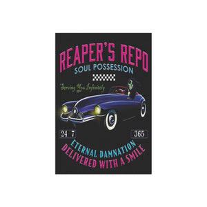 Garden flag with 'Grim Reapers Car Repo Halloween' design