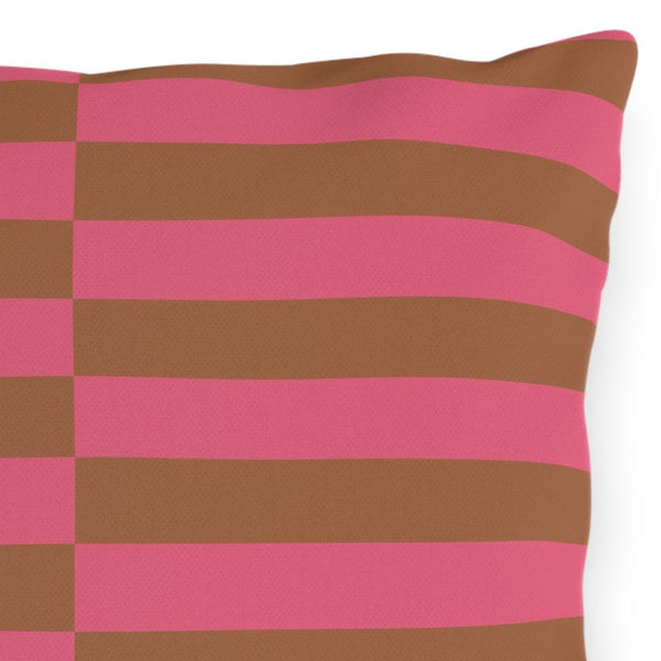 Pink & Brown Striped Indoor Outdoor Throw Pillow
