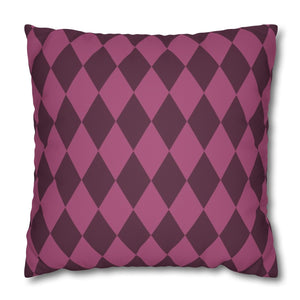 throw pillow with 'Pink & Ivory Harlequin Reversible Cover' design
