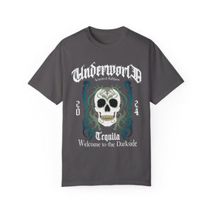 Purple t-shirt with 'Tequila Lovers Sugar Skull' design on a white background