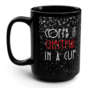 mug with 'Christmas in a Cup Holiday 15oz' graphic on a white background
