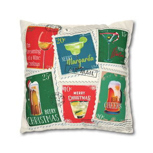 throw pillow with 'Christmas Cocktail Stamps Cover' design