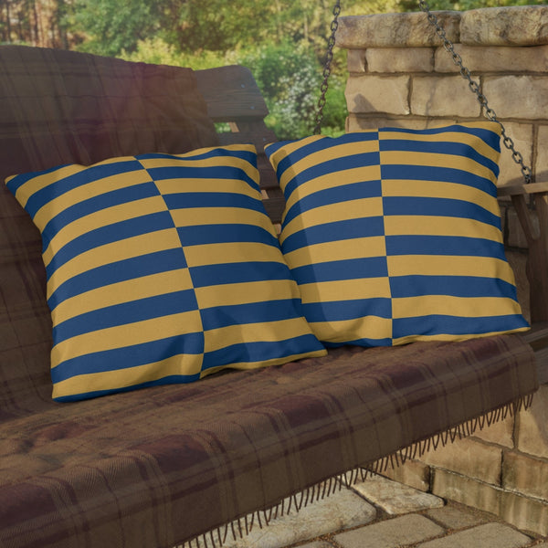 Blue and Yellow Striped Indoor Outdoor Throw Pillow