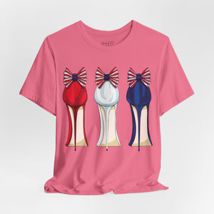 Light blue t-shirt with 'Patriotic Fashion July 4th' design on a white background