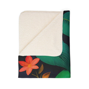 Soft sherpa blanket with 'Orange Floral Sherpa Throw' design