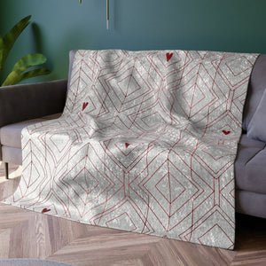 White Art Deco Hearts Valentines Throw Blanket