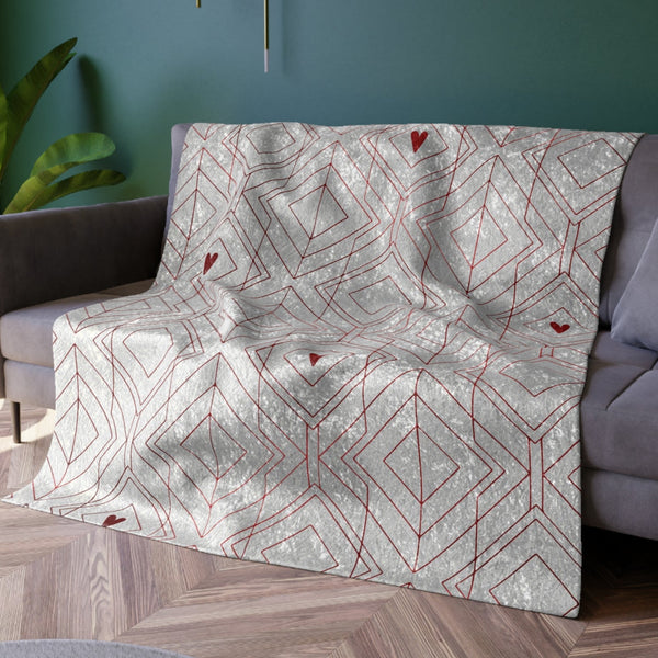 White Art Deco Hearts Valentines Throw Blanket