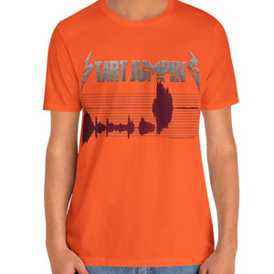 Person wearing a black t-shirt with 'Virginia Tech Metallica Seismograph Chart' design on a plain background