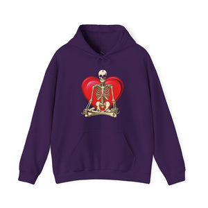 Royal hoodie with 'Namaste Skeleton Yoga Halloween' design on a plain background