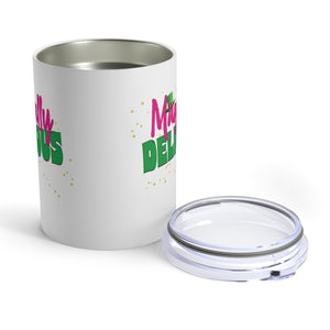 mug with 'Magically Delicious Funny Insulated Travel 10oz' graphic on a white background