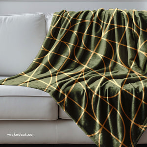 Soft sherpa blanket with 'Green & Gold Art Deco Decorative Throw' design