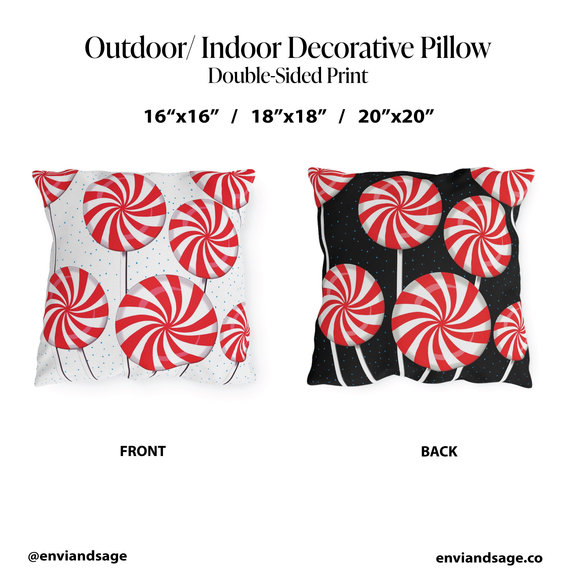 Candy Cane Lollipops Reversible Christmas Throw Pillow
