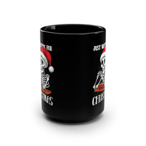 mug with 'Just Waiting For Christmas Funny Halloween' graphic on a white background