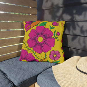 Vibrant Yellow & Pink Floral Indoor Outdoor Accent Pillow