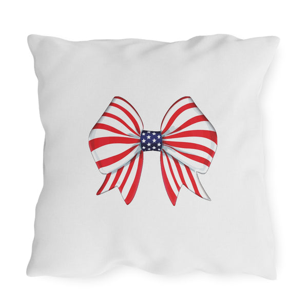 American Flag Bow Indoor Outdoor July 4th Throw Pillow