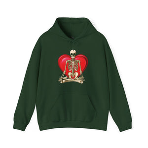Orange hoodie with 'Namaste Skeleton Yoga Halloween' design on a plain background